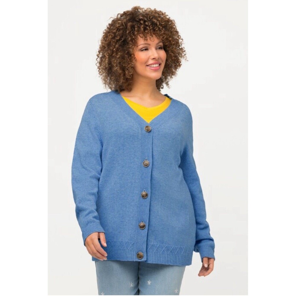 Ulla Popken Woman's 32/34 Classic Button‎ Cardigan Azure Blue NWOT Lightweight
